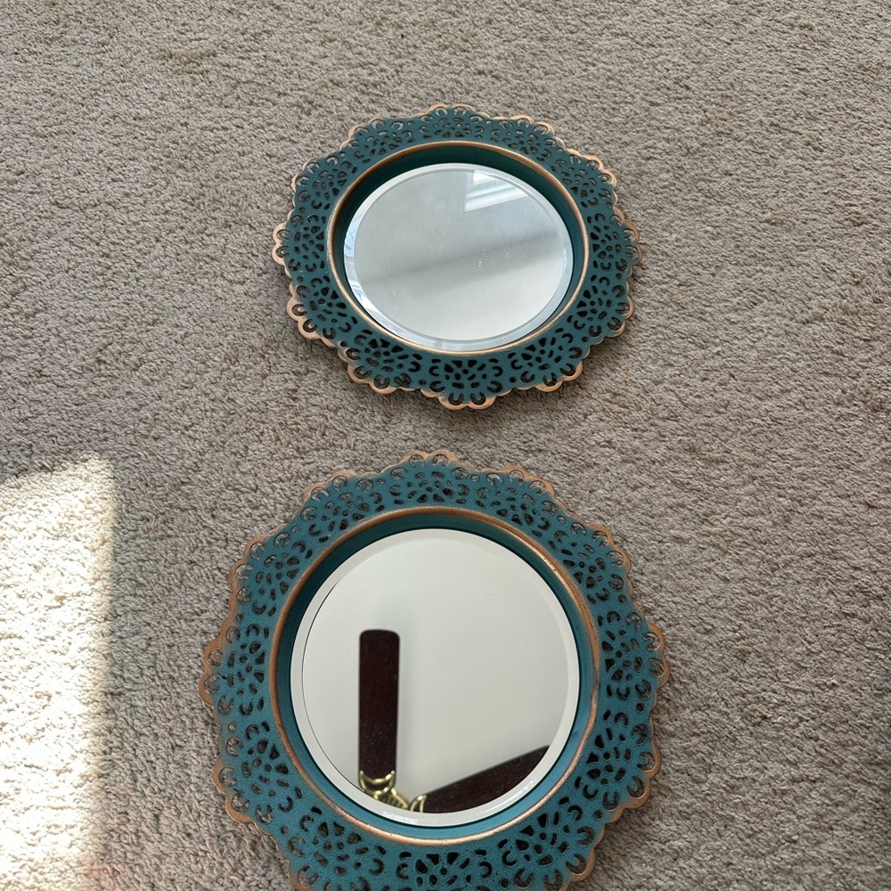 Ornate Teal and Gold Decorative Wall Mirror Set
